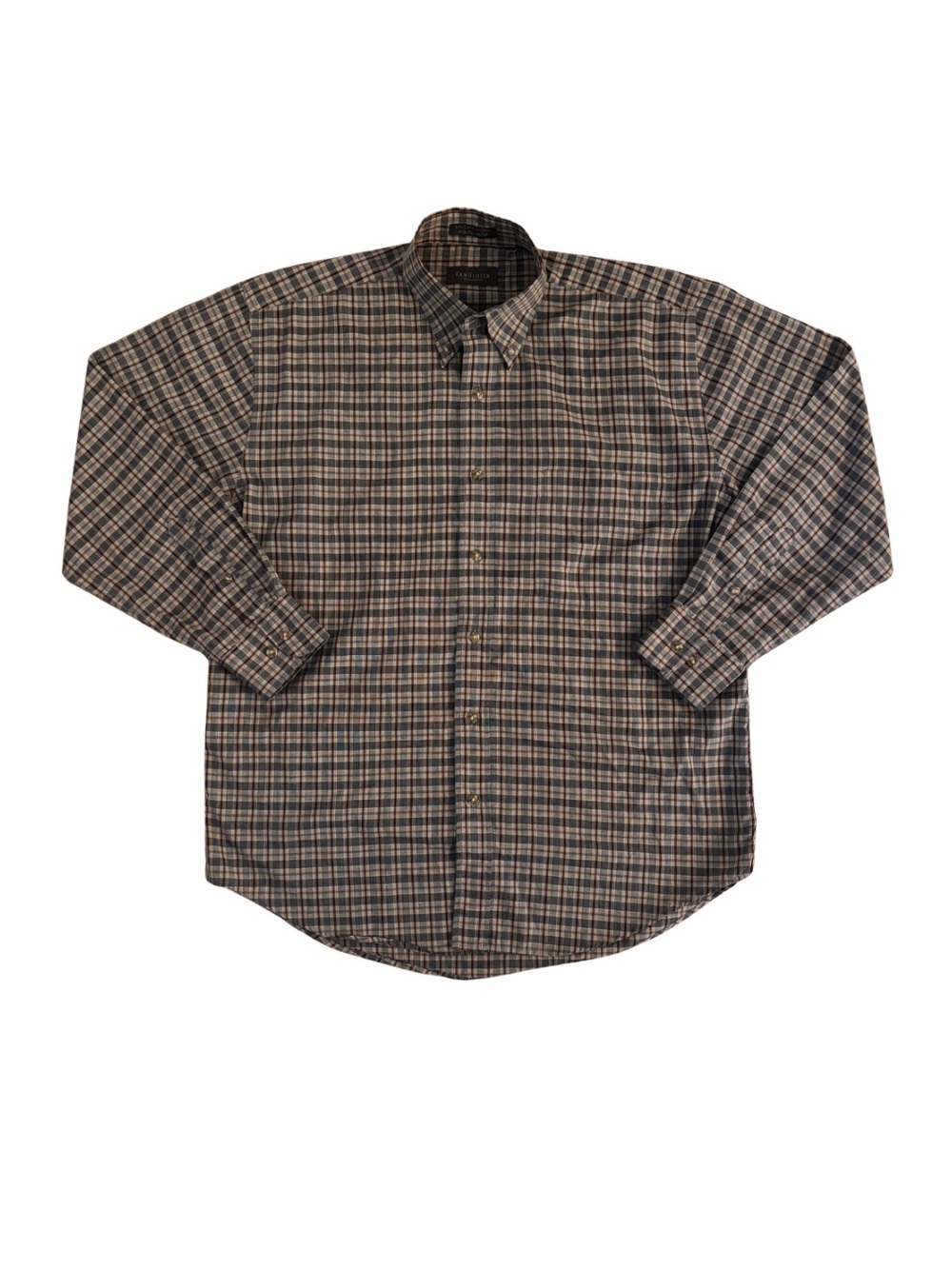 Van Heusen Plaid Button-Down Shirt in Brown and Grey